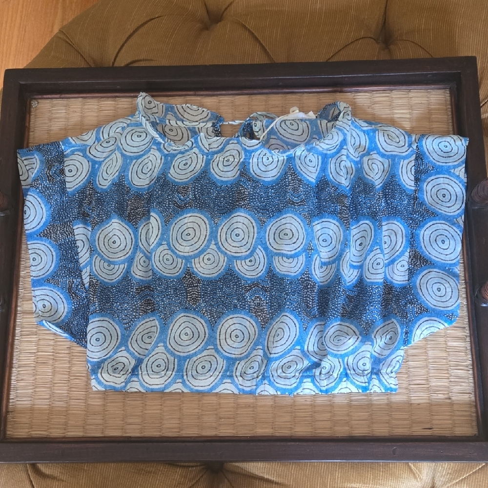 NWT Lemlem Blue and White Circular Pattern Half Top